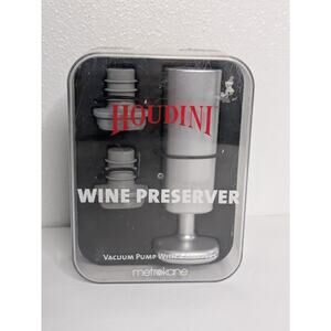 Houdini Wine Preserver Vacuum Pump with 2 Stoppers New Open Box